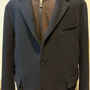 Johnston & Murphy Navy car coat button front with non removable vip bib size XL